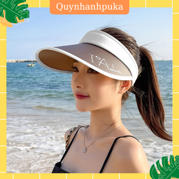 Nón đi biển, mũ rộng vành nửa đầu chống nắng, chống tia UV, vành rộng điều chỉnh được, phong cách Hàn Quốc, Quynhanhpuka