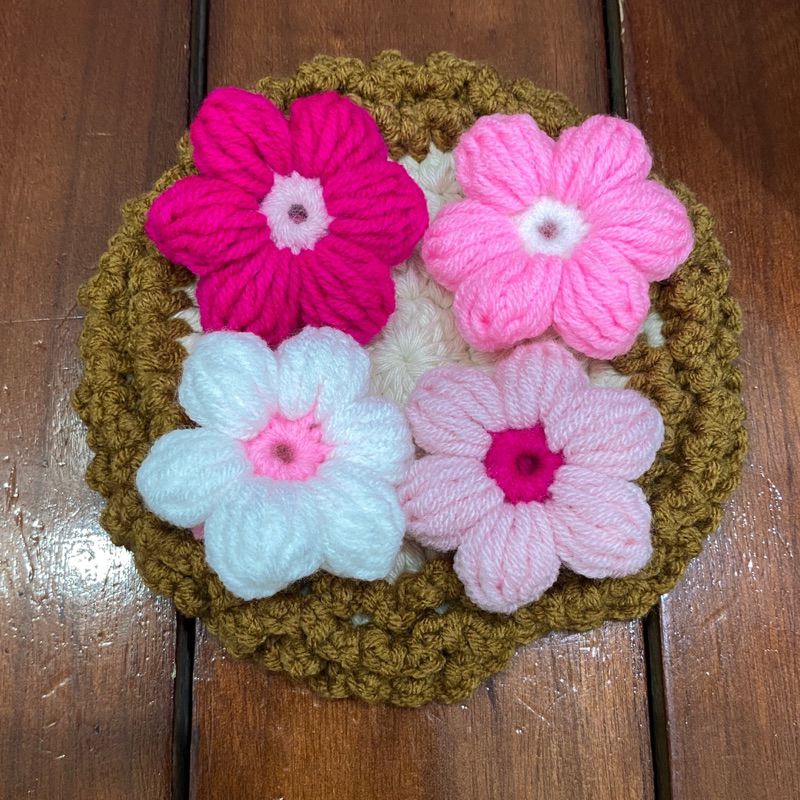 Lẻ = Sỉ hoa len 6 cánh rộng 5cm tông màu hồng