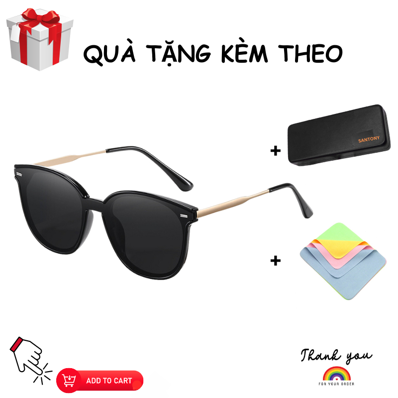 Kính râm đen nam nữ cao cấp SANTONY kính mắt mèo thời trang chống tia uv