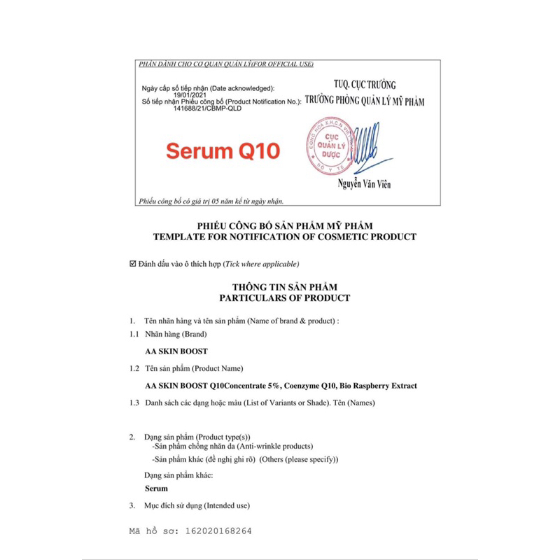 Serum Chống Lão Hoá và Làm mịn da Aa skin Boost Q10 của AA Cosmetics giúp trẻ hoá làn da.lọ 30ml