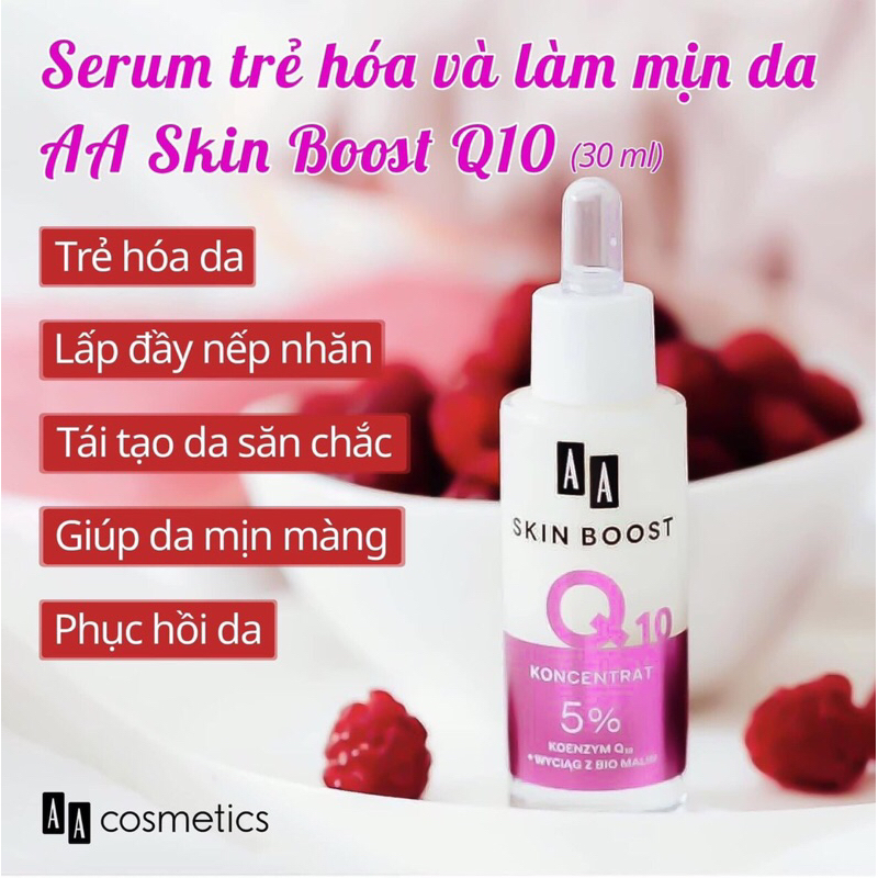 Serum Chống Lão Hoá và Làm mịn da Aa skin Boost Q10 của AA Cosmetics giúp trẻ hoá làn da.lọ 30ml