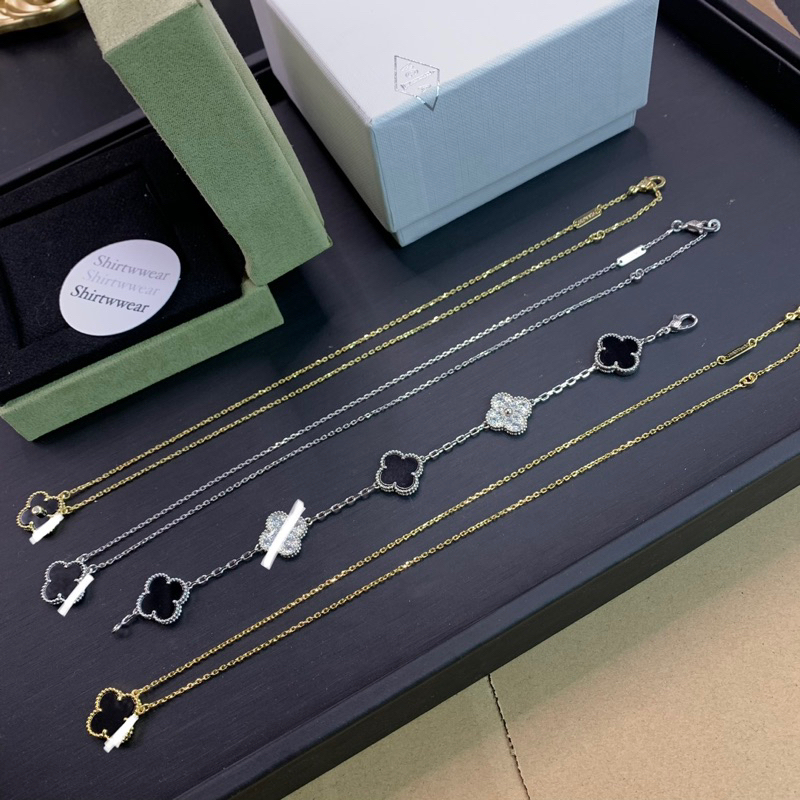 ( có hộp ) bộ vòng cổ cỏ 4 lá đen siêu cấp