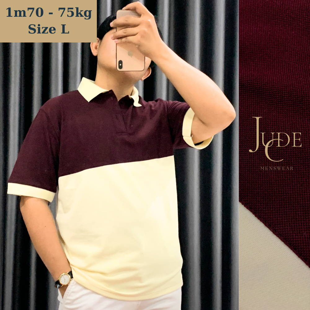 Áo Polo Unisex nâu phối vàng kem vải cá sấu cao cấp cotton, thoáng mát, thanh lịch, dày dặn - JudeC
