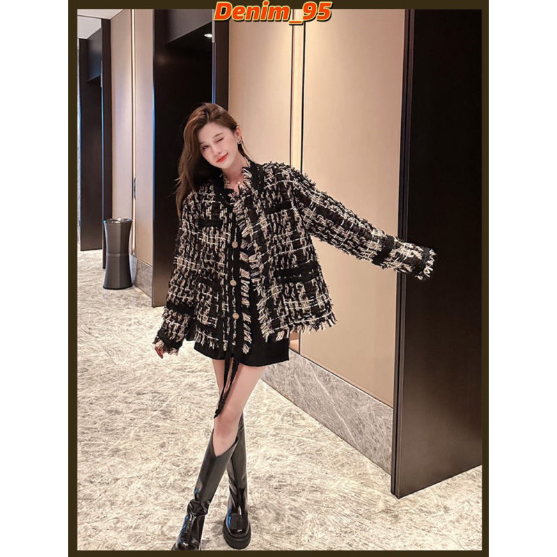 Áo khoác dạ tweed tua rua dáng dài, quảng châu cao cấp 2 lớp- sẵn