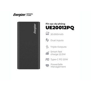 Pin sạc dự phòng energizer ue20012pq sạc nhanh qc 3.0 - pd 3.0 dung lượng 20000mah
