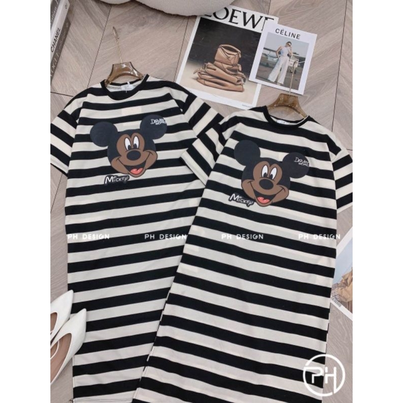 Váy suông kẻ mickey