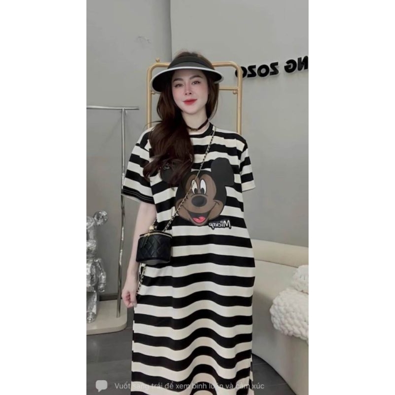 Váy suông kẻ mickey