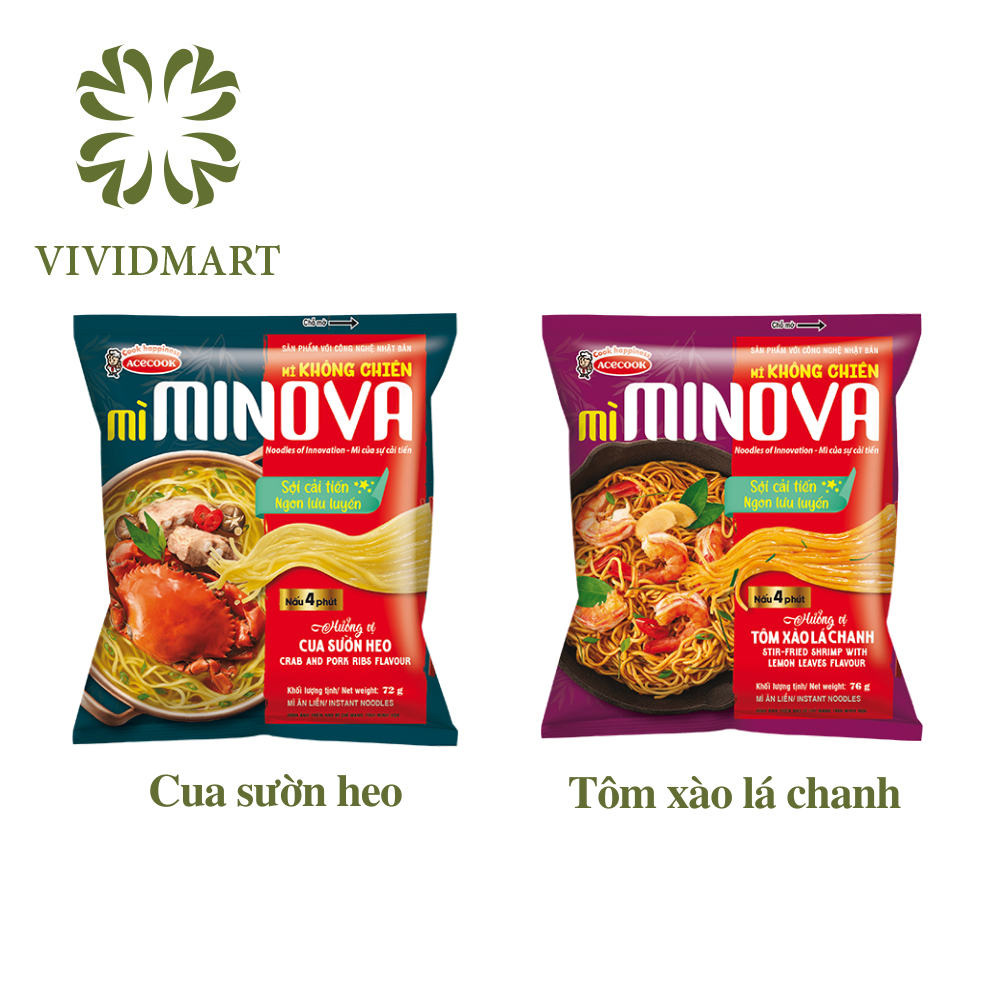 - ACECOOK - MINOVA Mì không chiên 2 vị: hương vị cua sườn heo và hương vị tôm xào lá chanh