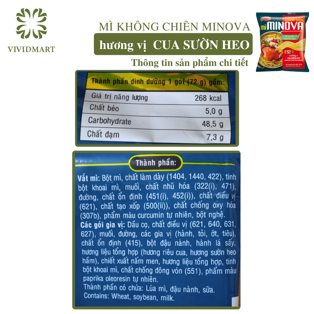 - ACECOOK - MINOVA Mì không chiên 2 vị: hương vị cua sườn heo và hương vị tôm xào lá chanh