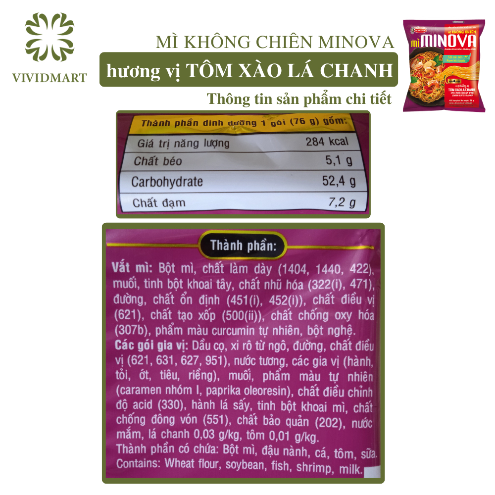 - ACECOOK - MINOVA Mì không chiên 2 vị: hương vị cua sườn heo và hương vị tôm xào lá chanh