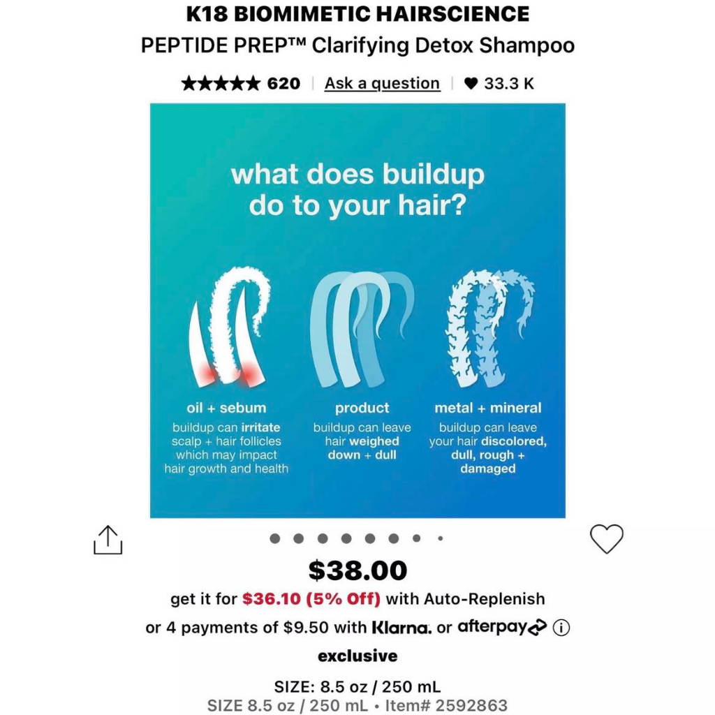 Dầu gội K18 Peptide Prep Detox/pH Maintenance Shampoo 250ml