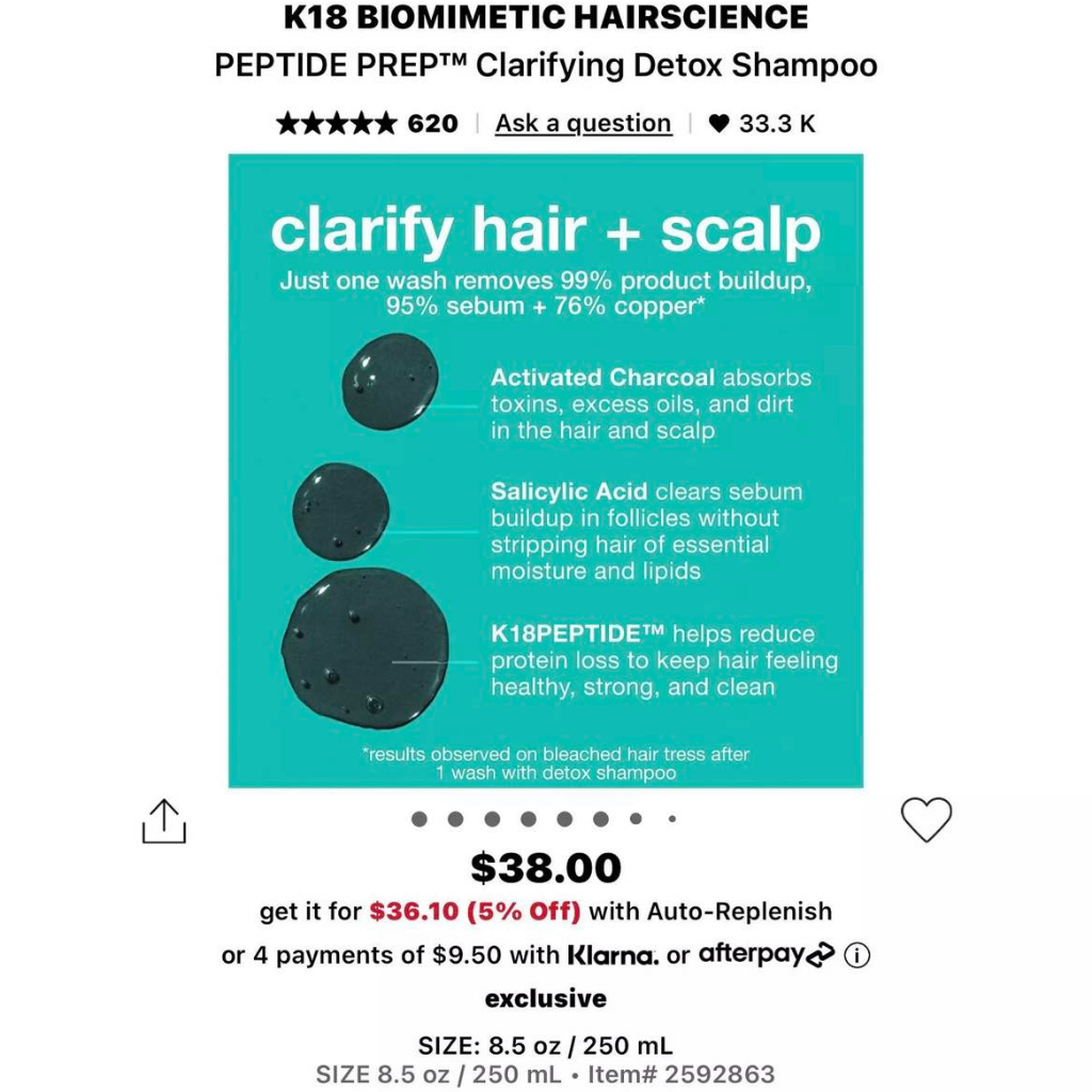 Dầu gội K18 Peptide Prep Detox/pH Maintenance Shampoo 250ml