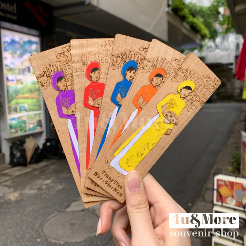 Kẹp sách giấy cuộn hình cô gái áo dài, phong cảnh Việt Nam