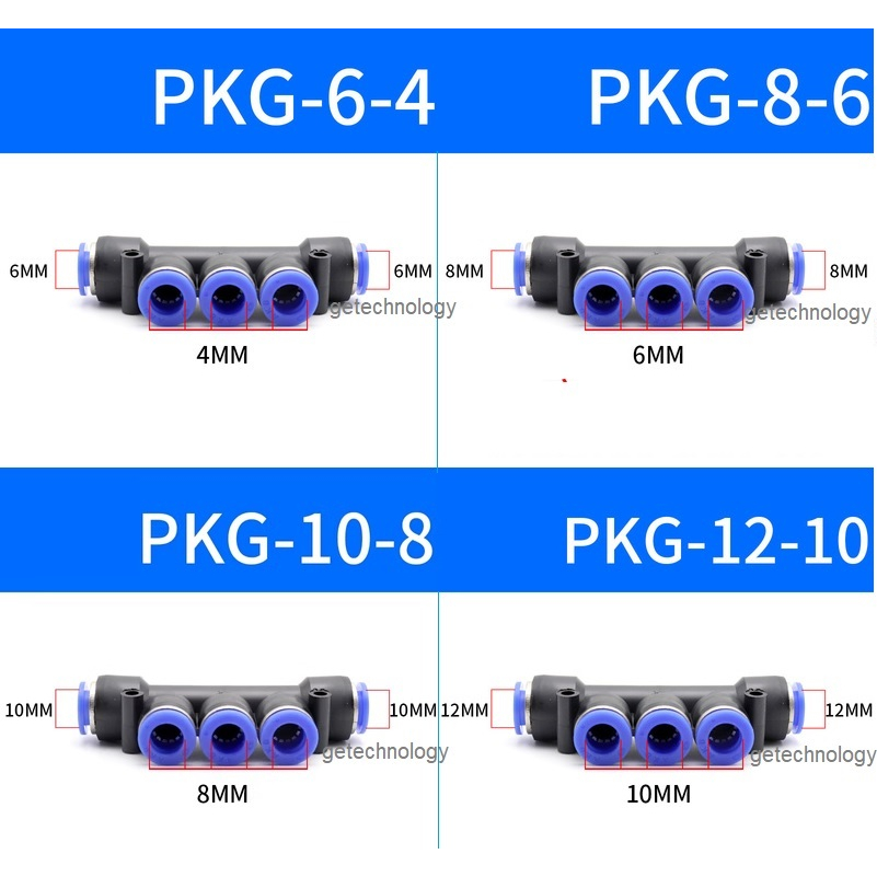 Đầu nối hơi nhanh chia 5 PKG6-4 PKG8-6 PKG10-8 PKG12-10, cút nối khí 5 cổng PKG6-4 PKG8-6 PKG10-8 PKG12-10