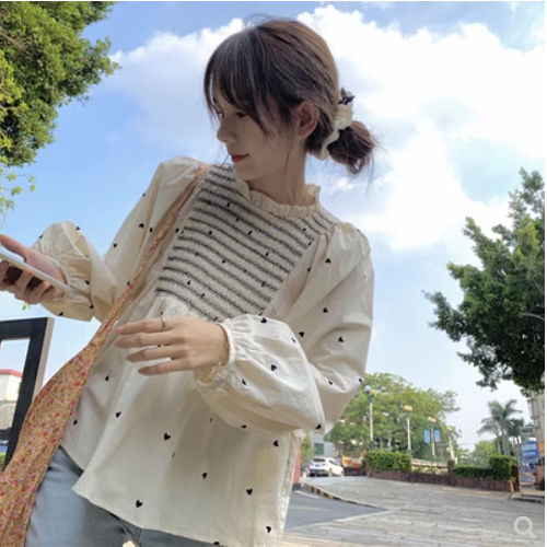 Áo Sơ Mi Nữ Dài Tay Cổ Đứng Thiết Kế Dáng Babydoll Nhẹ Nhàng Phong Cách Hàn Quốc