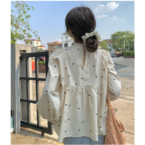 Áo Sơ Mi Nữ Dài Tay Cổ Đứng Thiết Kế Dáng Babydoll Nhẹ Nhàng Phong Cách Hàn Quốc