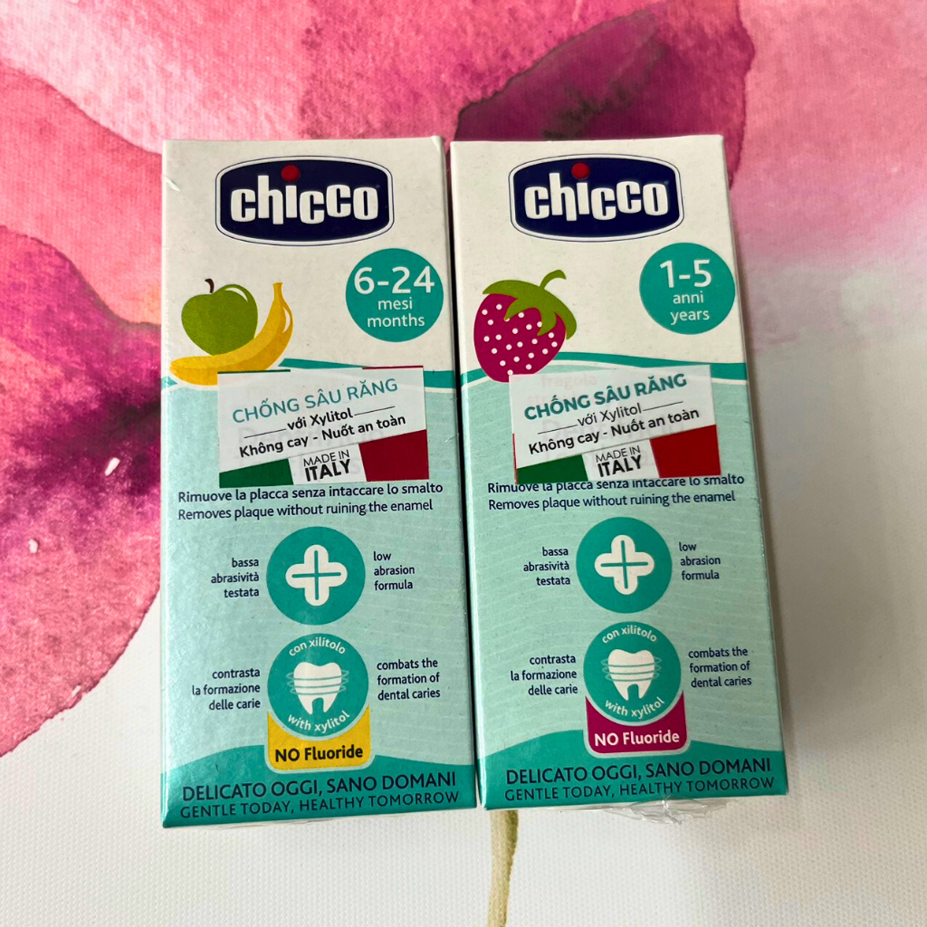 Kem đánh răng Chicco hương Chuối - Táo 6M+/ hương Dâu Chicco 12M+