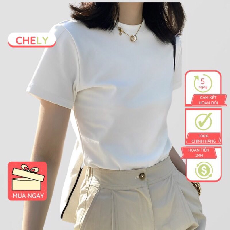 Áo thun trơn nữ cổ tròn cộc tay dáng vừa basic Chely cao cấp, áo phông trơn nữ O UNi cotton , phù hợp mọi lứa tuổi | BigBuy360 - bigbuy360.vn