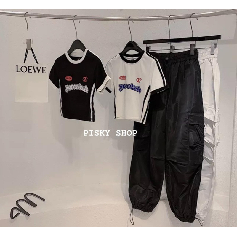 (SẴN-SG) 🤟🏻 ÁO CROPTOP THUN TAY NGẮN VIỀN SỌC CHỮ RACING GIRrl CHU- CHU QUẢNG CHÂU 🤟🏻🤟🏻🤟🏻