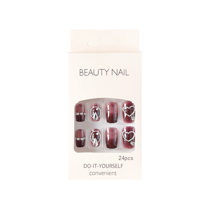 Nail box thiết kế sang chảnh, LK15244, Bộ 24 móng tay giả đính đá màu đỏ, Nailbox đính đá Shyn House Nail