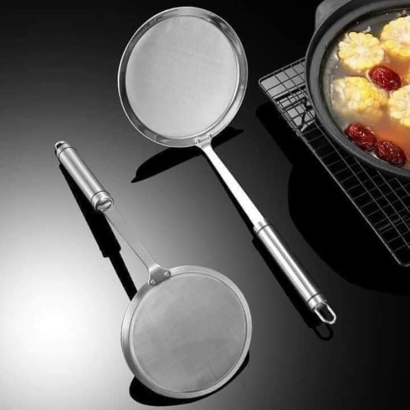 Muôi lọc dầu tách mỡ INOX 304, muôi hớt bọt váng mỡ cao cấp tay cầm dài