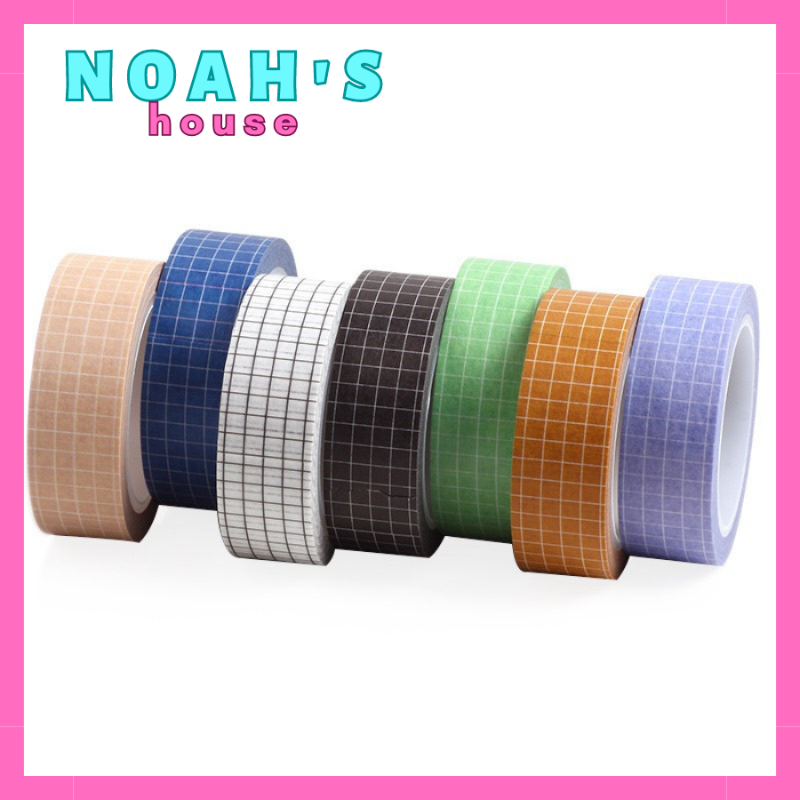 Cuộn Băng Keo Washi Tape Rộng 1.5cm x Dài 10m, Họa Tiết Caro Đơn Giản 7 màu - Trang Trí Thủ Công Kute