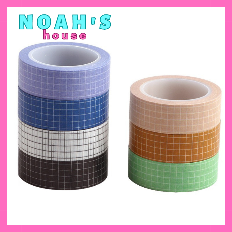 Cuộn Băng Keo Washi Tape Rộng 1.5cm x Dài 10m, Họa Tiết Caro Đơn Giản 7 màu - Trang Trí Thủ Công Kute