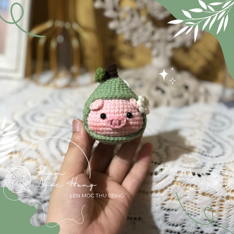 Móc khoá lợn lê, lợn/ heo len, len móc thủ công