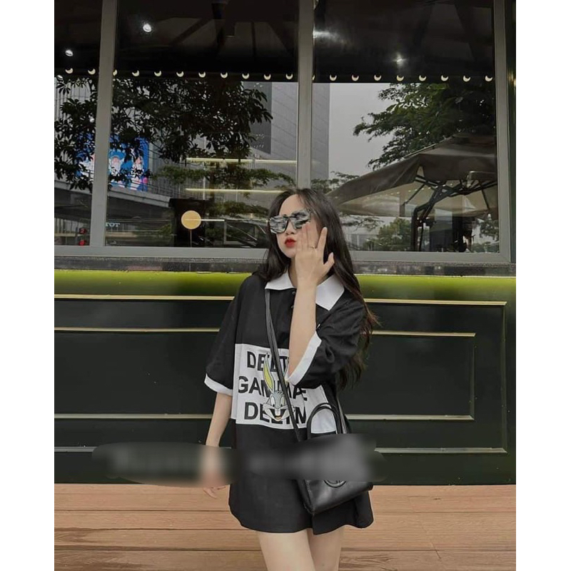 Áo Thun Nam Nữ Cổ Bẻ Phối Thân In Hình Thỏ, Áo Cổ Bẻ In Thỏ BaLi