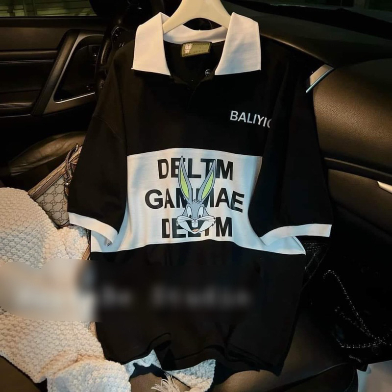 Áo Thun Nam Nữ Cổ Bẻ Phối Thân In Hình Thỏ, Áo Cổ Bẻ In Thỏ BaLi