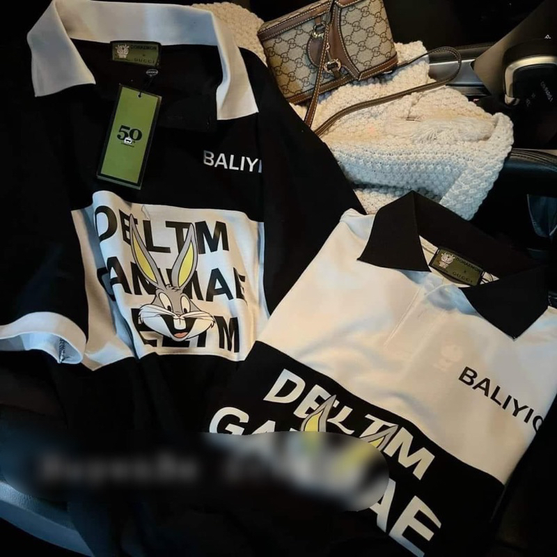 Áo Thun Nam Nữ Cổ Bẻ Phối Thân In Hình Thỏ, Áo Cổ Bẻ In Thỏ BaLi