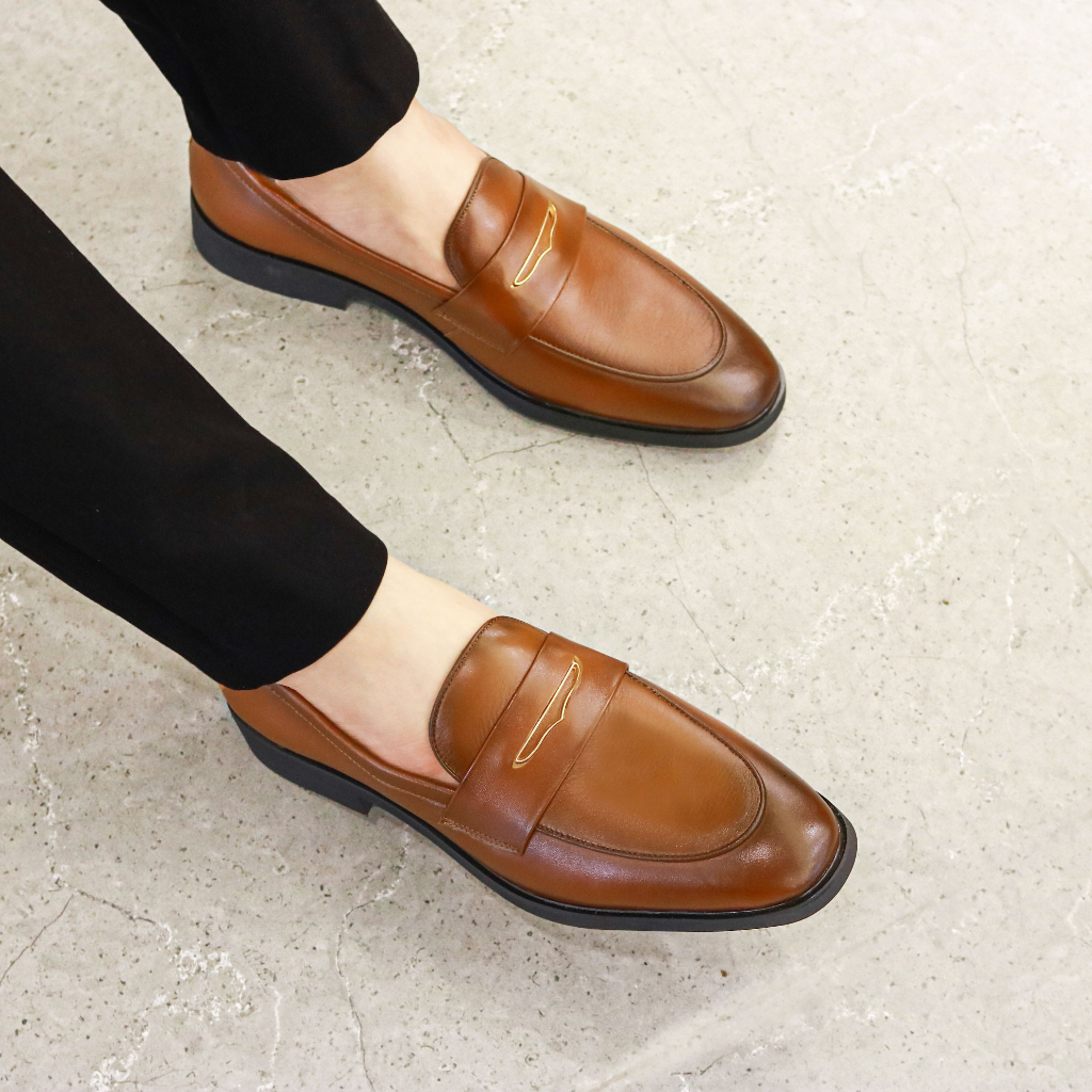 Giày Lười Nam Công Sở XOĂN SHOP Da Bò Thật Size 38 Đến 42 Màu Đen/Vàng - G064