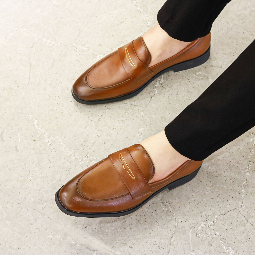 Giày Lười Nam Công Sở XOĂN SHOP Da Bò Thật Size 38 Đến 42 Màu Đen/Vàng - G064