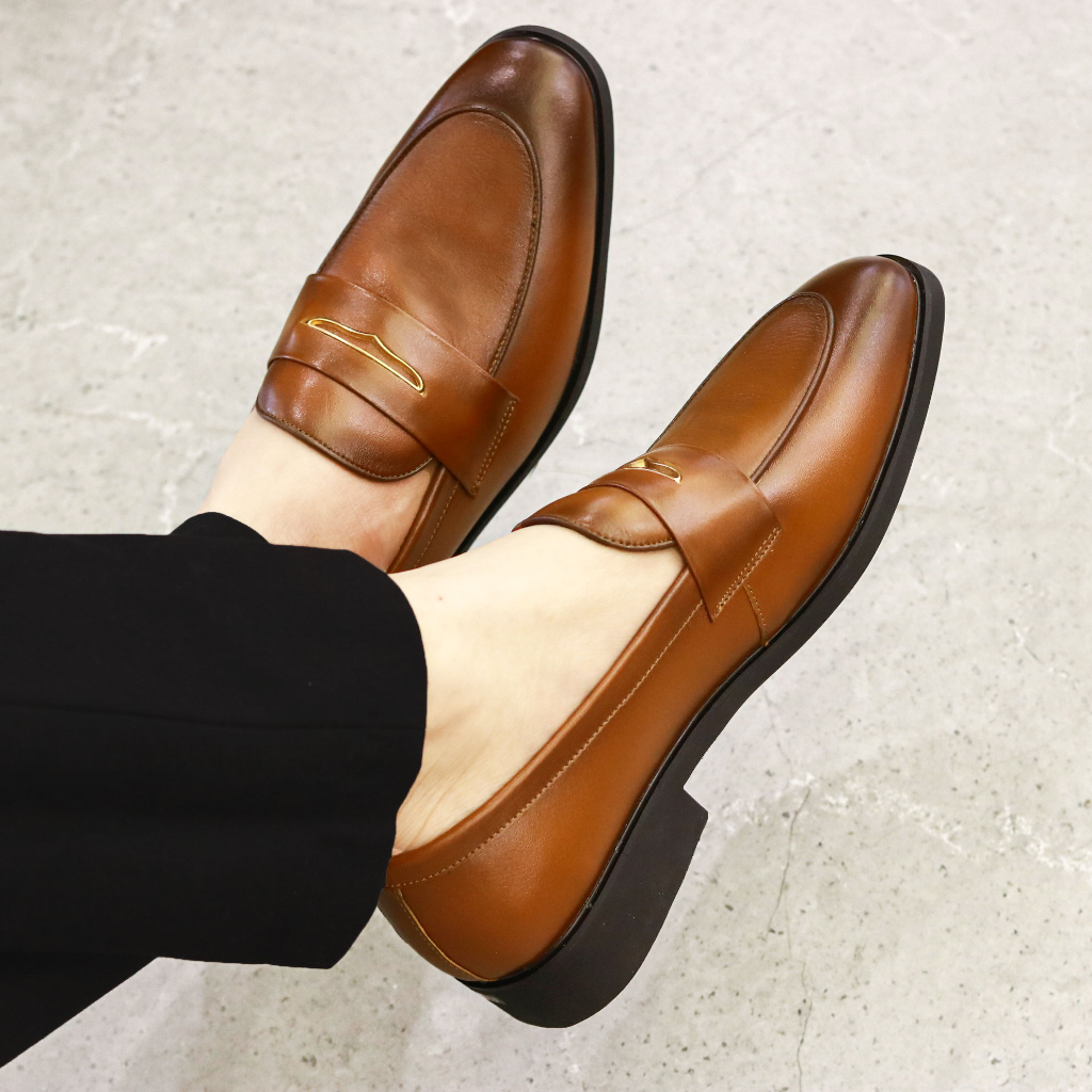 Giày Lười Nam Công Sở XOĂN SHOP Da Bò Thật Size 38 Đến 42 Màu Đen/Vàng - G064