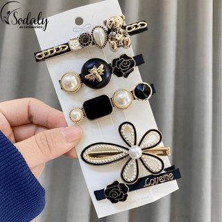 Set 5 kẹp tóc thời trang Hàn Quốc, vỉ 5 kẹp tóc đính đá màu đen #KT005 [ SODALY ]