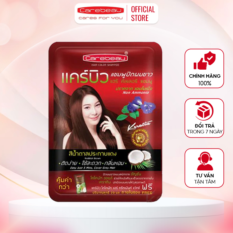 Dầu Gội Phủ Bạc Nhuộm Tóc Thảo Dược Carebeau Thái Lan màu nâu đỏ 30gr cao cấp