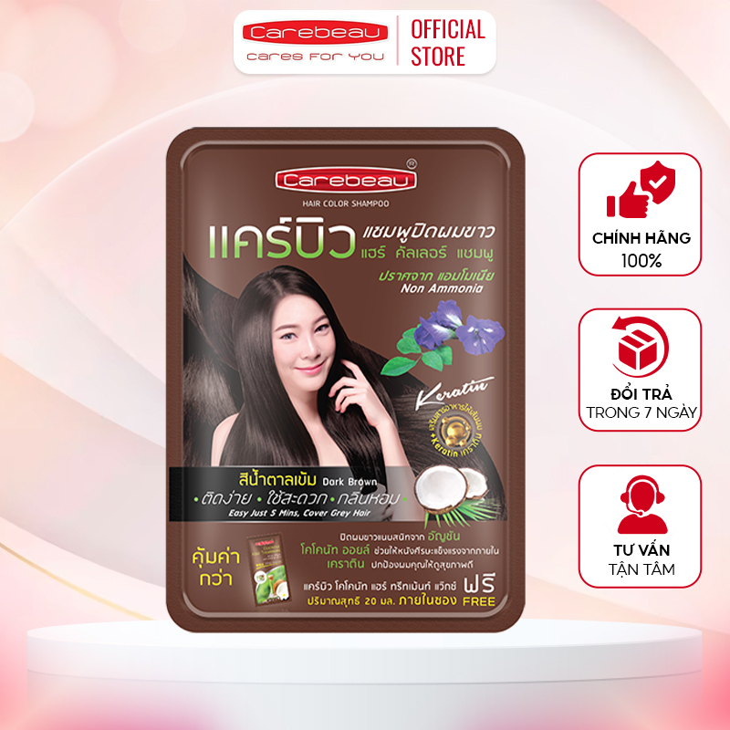Dầu Gội Phủ Bạc Nhuộm Tóc Thảo Dược Carebeau Thái Lan màu nâu đen 30gr cao cấp