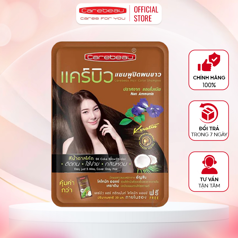 Dầu Gội Phủ Bạc Nhuộm Tóc Thảo Dược Carebeau Thái Lan màu nâu coke ( nâu gỗ )30gr cao cấp