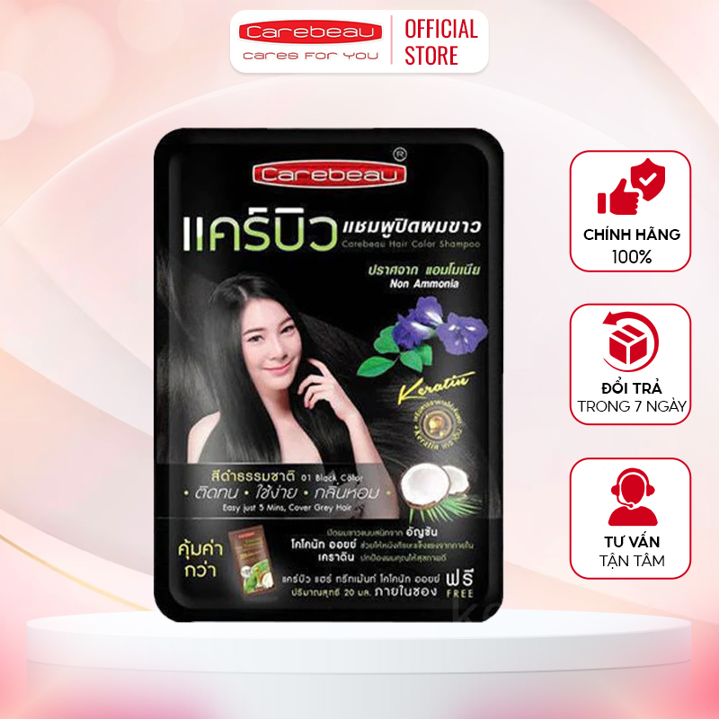 Dầu Gội Phủ Bạc Nhuộm Tóc Thảo Dược Carebeau Thái Lan màu đen tự nhiên 30gr cao cấp