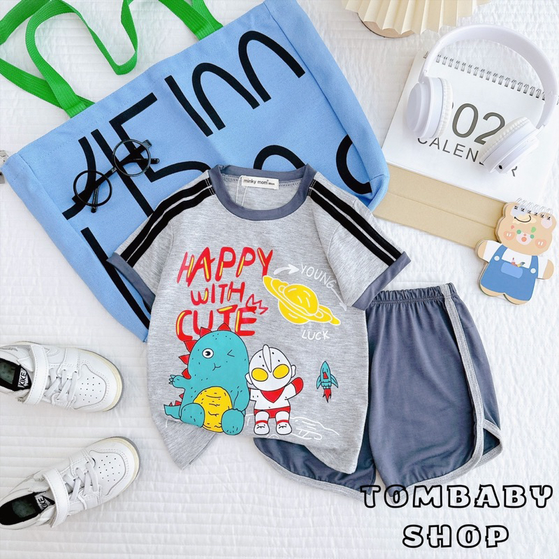 Bộ cộc tay chạy viền thun lạnh MINKY MOM