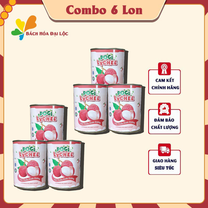 Combo 6 lon Vải Thiều Ngâm Đường VIFOCO 565gr