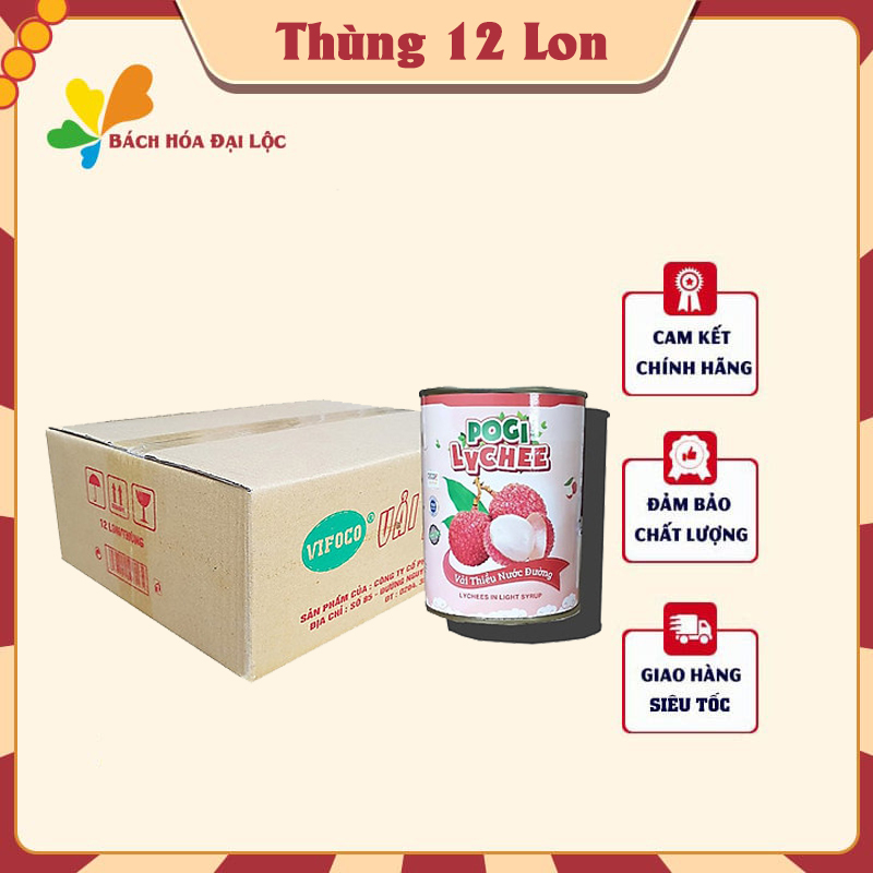 Thùng 12 lon Vải Thiều Ngâm Đường VIFOCO 565gr