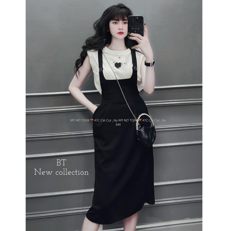 Set Váy Len Sóng Ngang Khuy Vàng QCCC L1