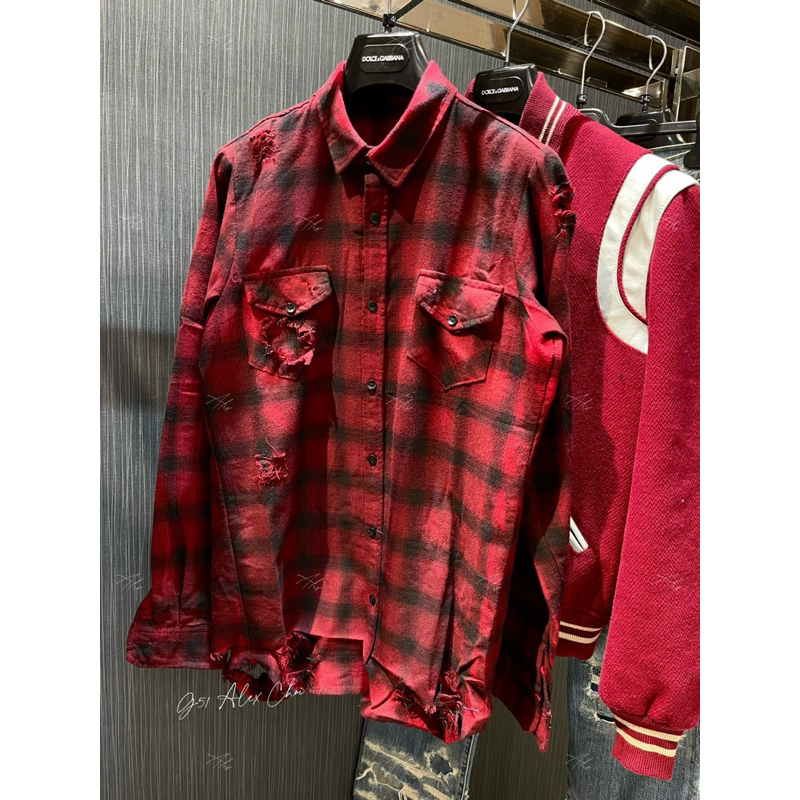 Áo sơ mi caro - Amiri - AMR kẻ đỏ rách wash