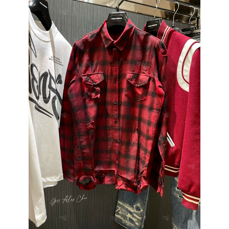 Áo sơ mi caro - Amiri - AMR kẻ đỏ rách wash