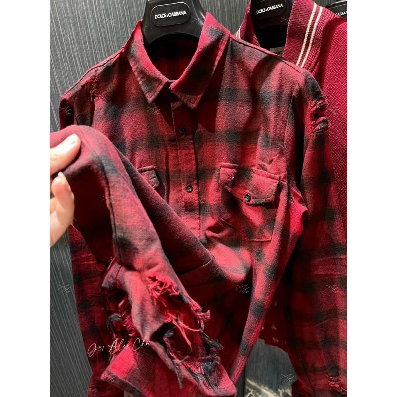 Áo sơ mi caro - Amiri - AMR kẻ đỏ rách wash