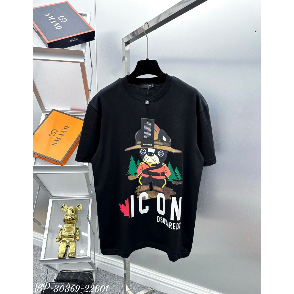 Áo DSQ2 ICON Họa tiết in hình chó cao bồi trước ngực - Áo phông DSQ2 ICON Boy phố nam nữ vải cotton mịn