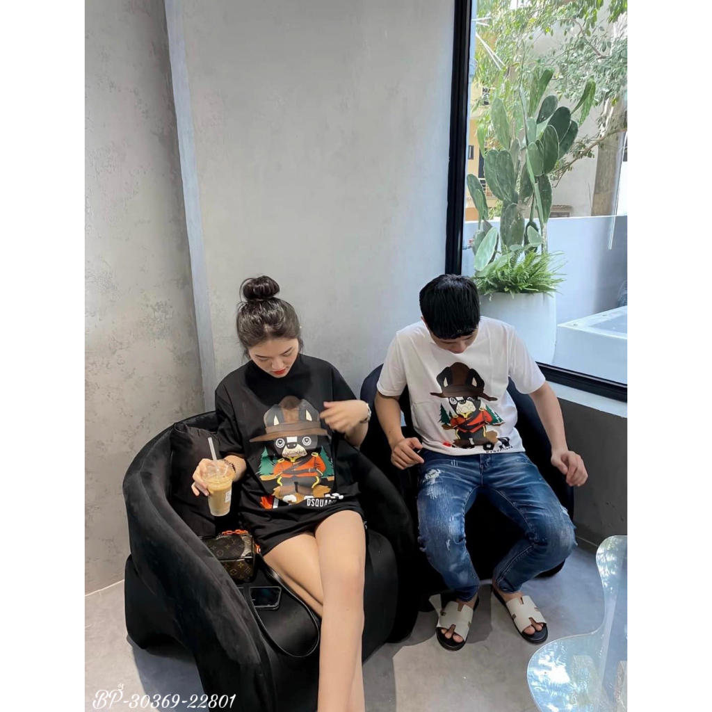 Áo DSQ2 ICON Họa tiết in hình chó cao bồi trước ngực - Áo phông DSQ2 ICON Boy phố nam nữ vải cotton mịn