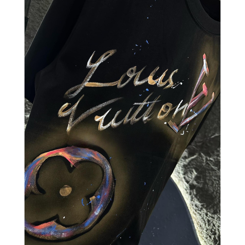 Áo phông LV hoa lá cành phối Màu họa tiết 3D 2 màu đen trắng  - Áo lv nam nữ siêu cấp vải cotton mịn