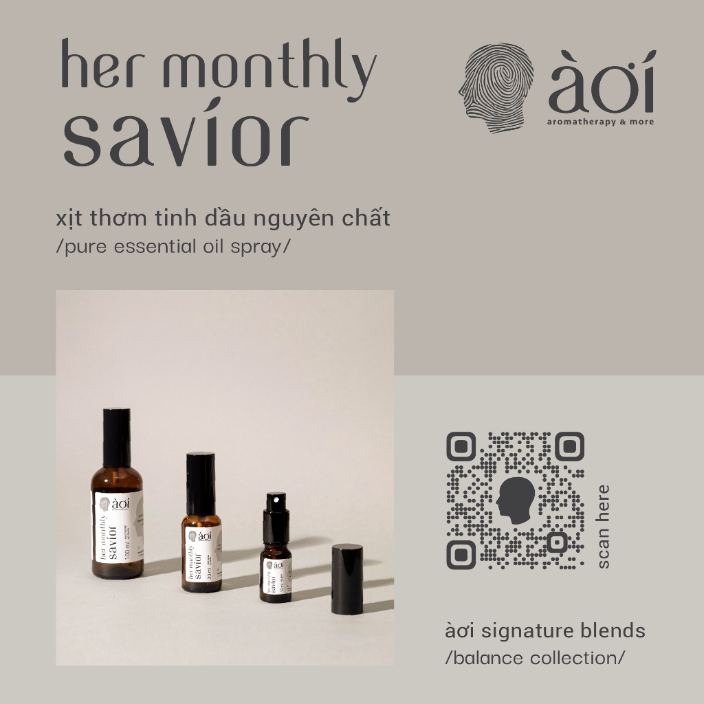 xịt thơm tinh dầu thiên nhiên her monthly savior | pure essential oil soul spray | àơi signature blend in /balance/